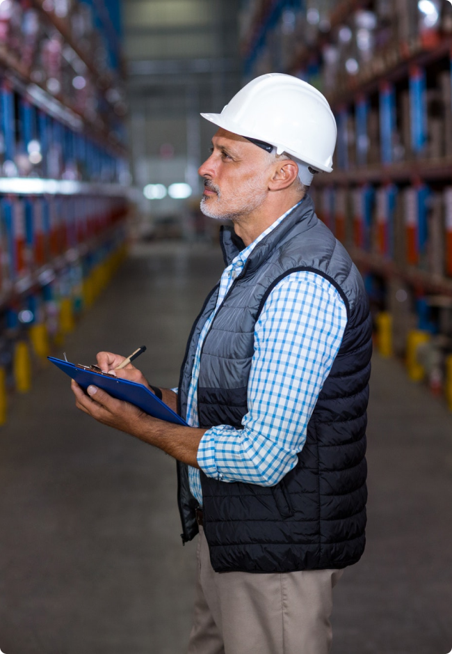 Inventory specialist monitoring stock levels in warehouse management system