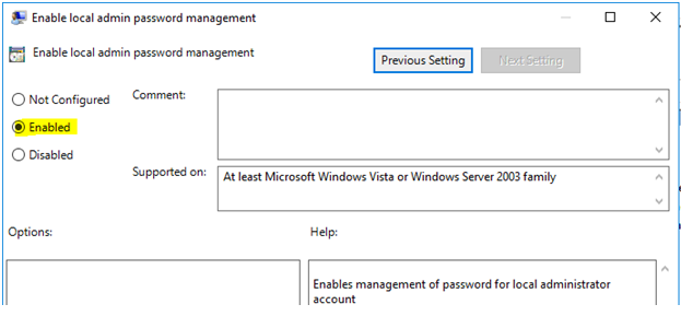 Enable local admin password management