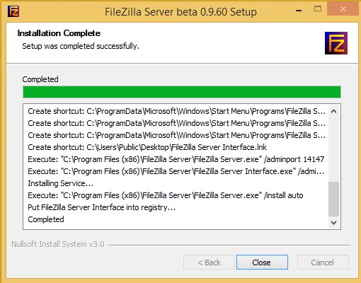Click on close to complete the installation