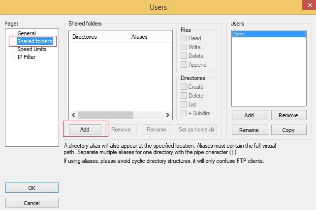Home directory and click add