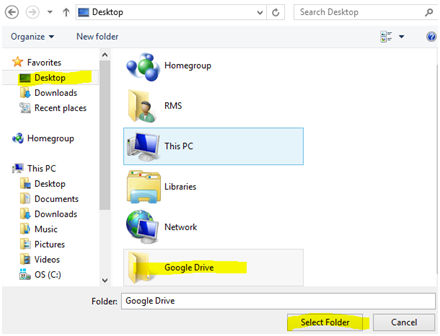 Google Drive and click on Select folder