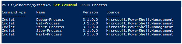 Get-Command –Noun Process