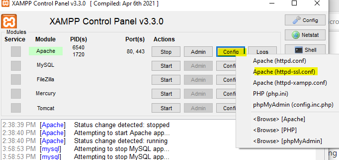 XAMPP Control panel v3.30