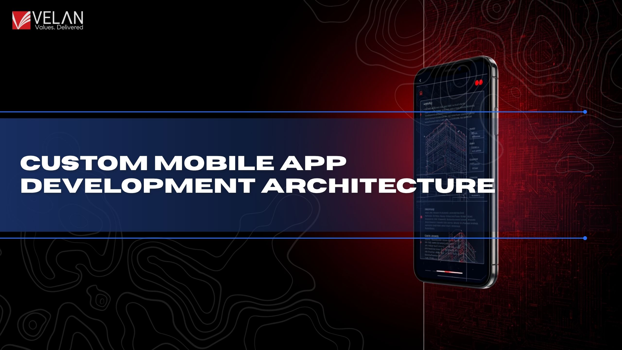 create blog banner for this: 1200 * 180 red and white themes : Custom Mobile App Development Architecture